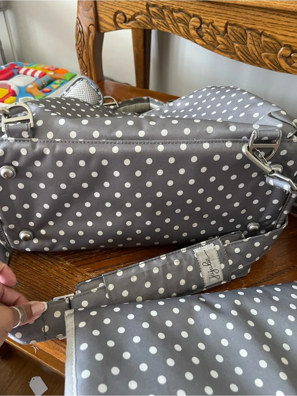 Ju-Ju-Be Gray with White Polka Dots Baby Bag